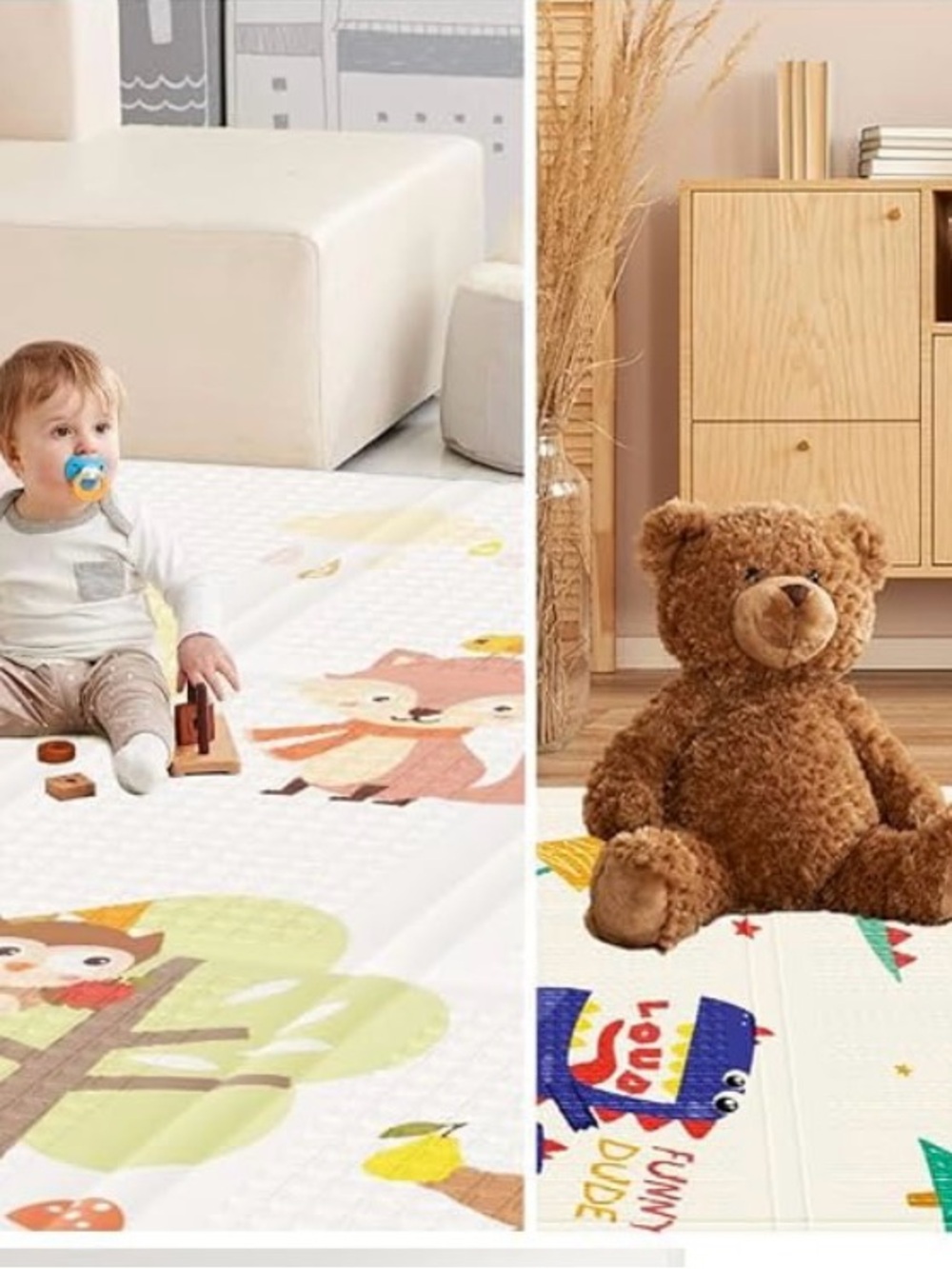 Source Unknown Kids Play Mat with White, Brown, Green & Yellow Woodland Prints